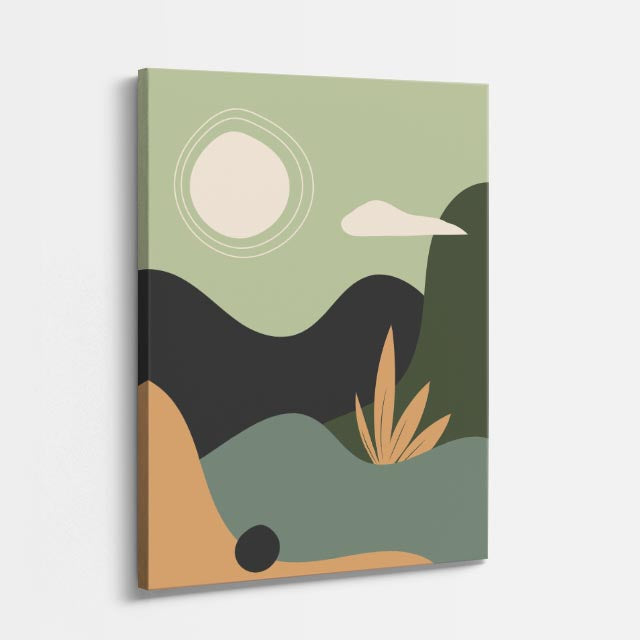 cuadro canvas paisajes digitales colinas verde agave sol beige vertical