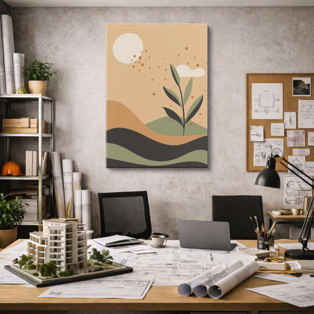cuadro canvas paisajes digitales planta beige fondo suave vertical