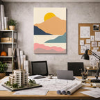 cuadro canvas paisajes digitales montañas beige sol amarillo vertical