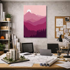 cuadro canvas paisajes digitales montañas rosas bosque morado vertical