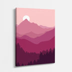 cuadro canvas paisajes digitales montañas rosas bosque morado vertical