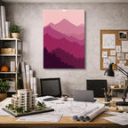 cuadro canvas paisajes digitales montañas rosas moradas oscuras vertical