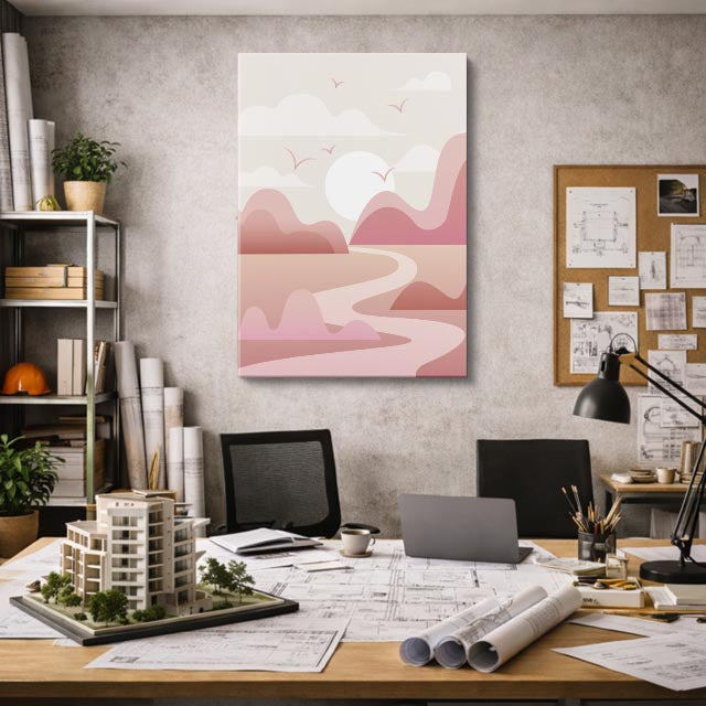 cuadro canvas paisajes digitales dunas rosadas río suave vertical
