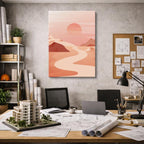 cuadro canvas paisajes digitales dunas rosadas sol pequeño vertical