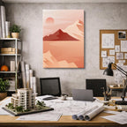 cuadro canvas paisajes digitales montaña rosa sol suave vertical
