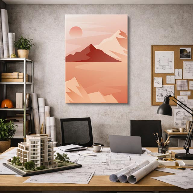 cuadro canvas paisajes digitales montaña rosa sol suave vertical