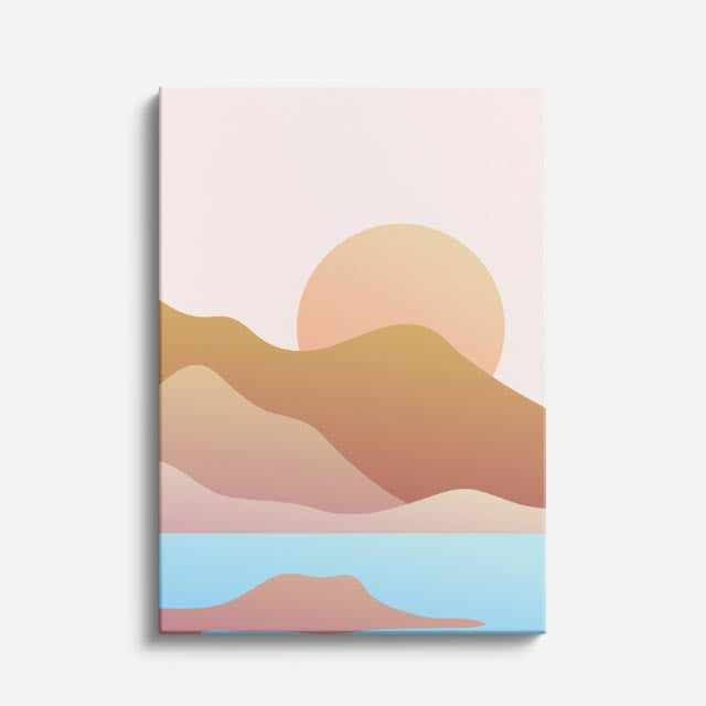 cuadro canvas paisajes digitales montaña rosa lago azul pastel vertical