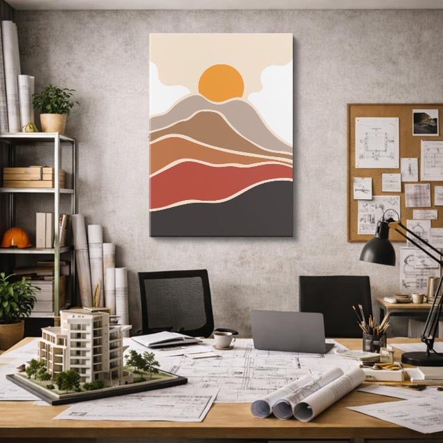 cuadro canvas paisajes digitales dunas beige capas suaves vertical