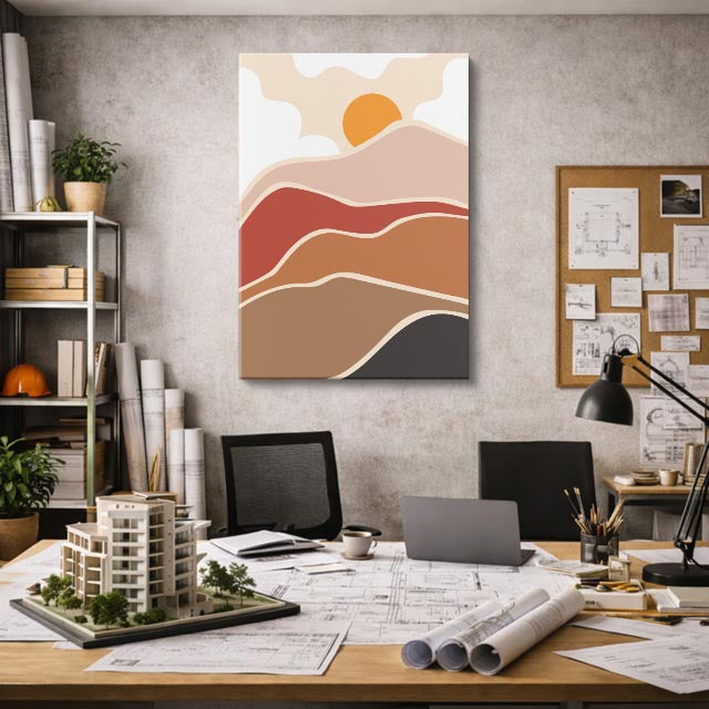 cuadro canvas paisajes digitales dunas beige sol pequeño vertical