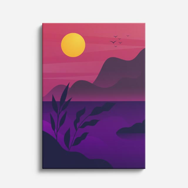 cuadro canvas paisajes digitales lago morado plantas silhouette vertical
