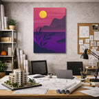 cuadro canvas paisajes digitales lago morado plantas silhouette vertical