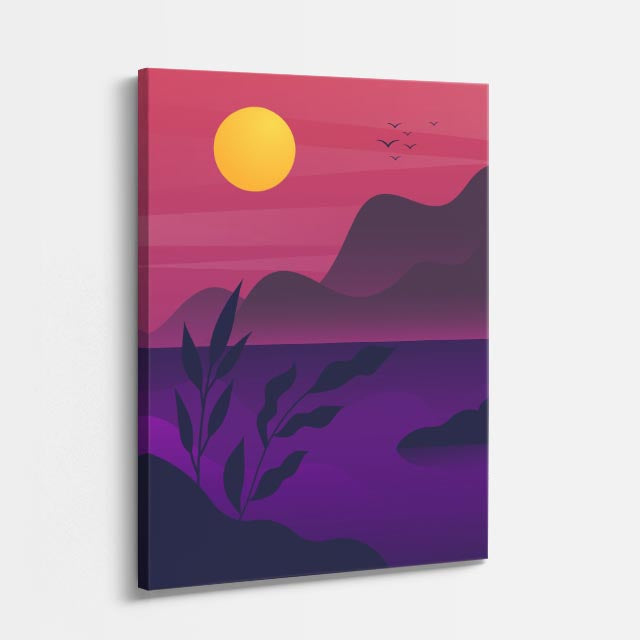 cuadro canvas paisajes digitales lago morado plantas silhouette vertical