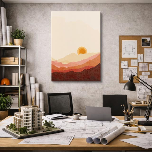 cuadro canvas paisajes digitales colinas beige sol pequeño vertical