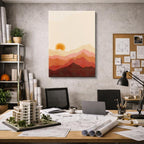 cuadro canvas paisajes digitales colinas rosa suave sol naranja vertical