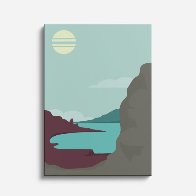 cuadro canvas paisajes digitales montañas café lago teal vertical