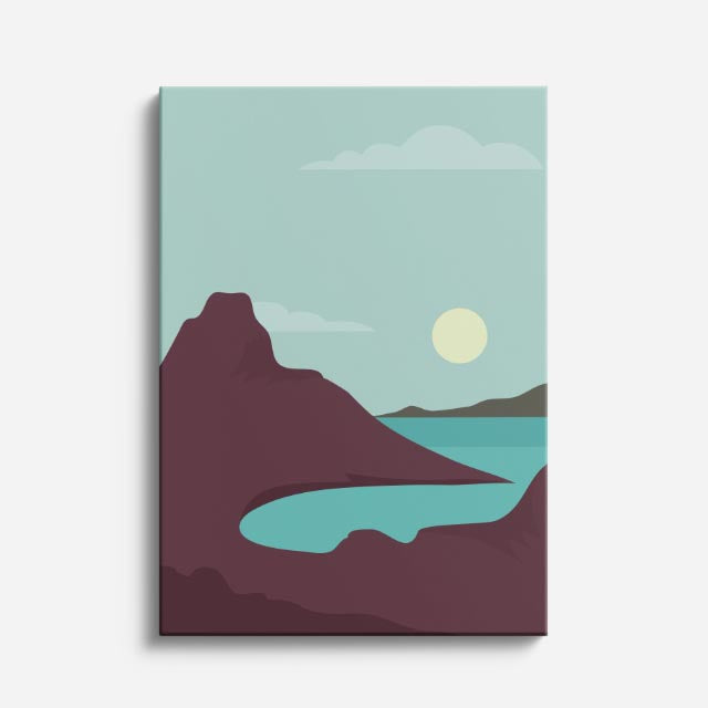 cuadro canvas paisajes digitales montaña oscura lago teal vertical