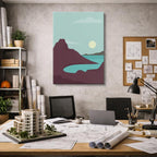 cuadro canvas paisajes digitales montaña oscura lago teal vertical