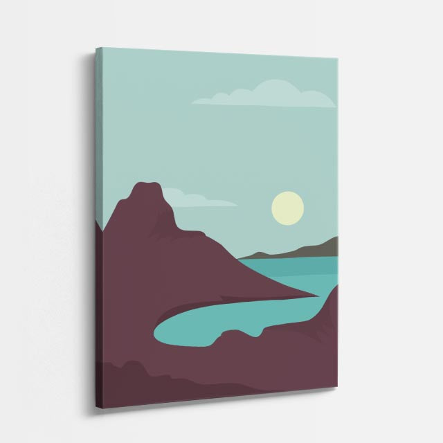 cuadro canvas paisajes digitales montaña oscura lago teal vertical