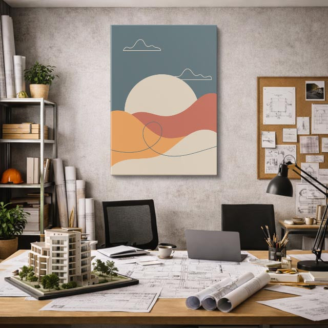 cuadro canvas paisajes digitales colinas beige luna grande vertical