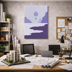 cuadro canvas paisajes digitales montañas moradas río lilas vertical