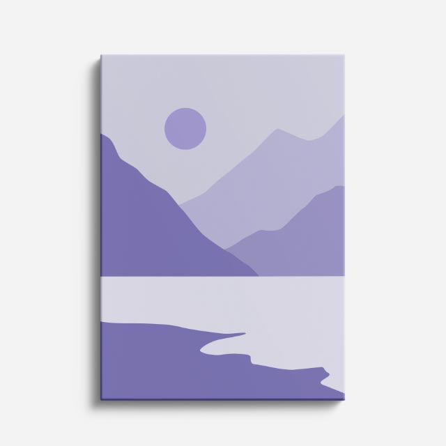 cuadro canvas paisajes digitales montañas lilas globo morado vertical