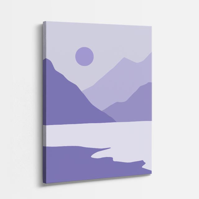 cuadro canvas paisajes digitales montañas lilas globo morado vertical