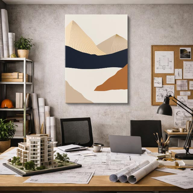 cuadro canvas paisajes digitales montañas beige capas suaves vertical