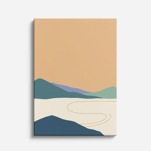 cuadro canvas paisajes digitales colinas teal camino beige vertical