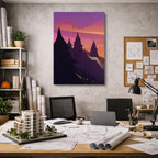 cuadro canvas paisajes digitales bosque morado atardecer naranja vertical