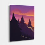 cuadro canvas paisajes digitales bosque morado atardecer naranja vertical