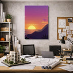 cuadro canvas paisajes digitales pinos morados atardecer dramático vertical