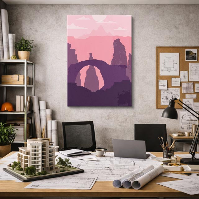 cuadro canvas paisajes digitales rocas rosas siluetas oscuras vertical
