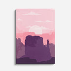cuadro canvas paisajes digitales rocas rosas cielo lila vertical
