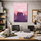 cuadro canvas paisajes digitales rocas rosas cielo lila vertical