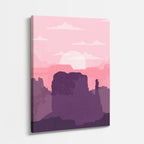 cuadro canvas paisajes digitales rocas rosas cielo lila vertical