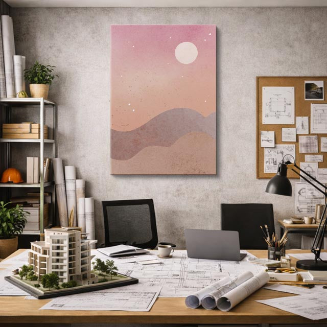 cuadro canvas paisajes digitales colinas beige sol blanco vertical