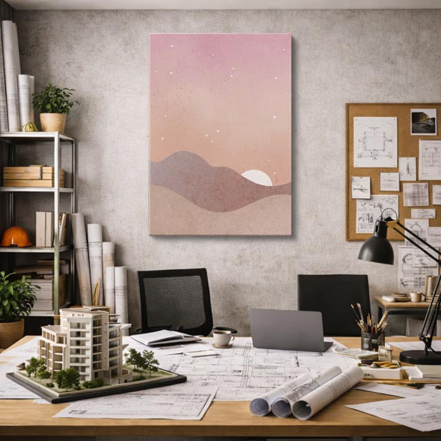 cuadro canvas paisajes digitales colinas beige rosa suave vertical