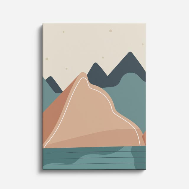 cuadro canvas paisajes digitales montañas teal beige capas vertical