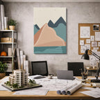 cuadro canvas paisajes digitales montañas teal beige capas vertical