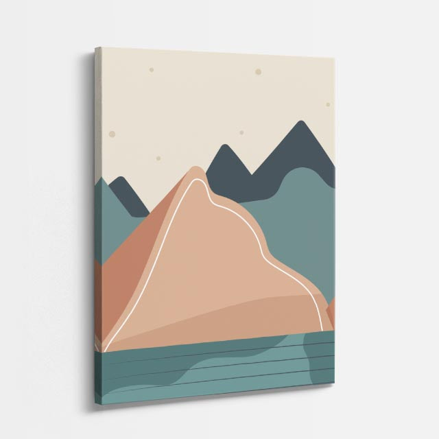 cuadro canvas paisajes digitales montañas teal beige capas vertical