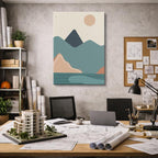 cuadro canvas paisajes digitales montañas teal rosadas capas vertical