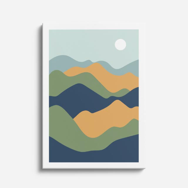 cuadro canvas paisajes digitales montañas teal naranja coloridas vertical