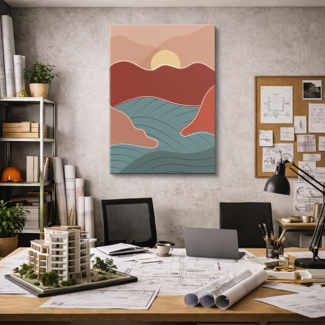cuadro canvas paisajes digitales montañas rosas río suave vertical