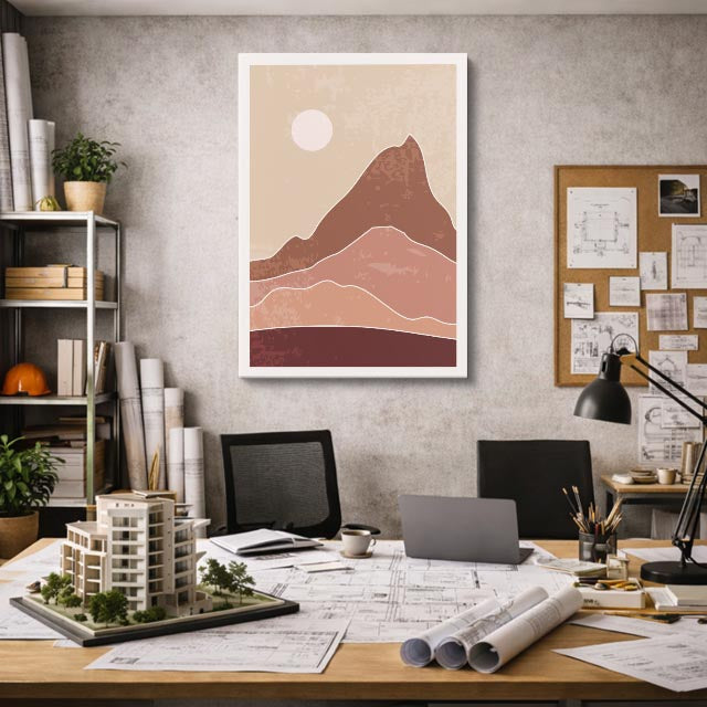 cuadro canvas paisajes digitales montaña naranja sol grande vertical