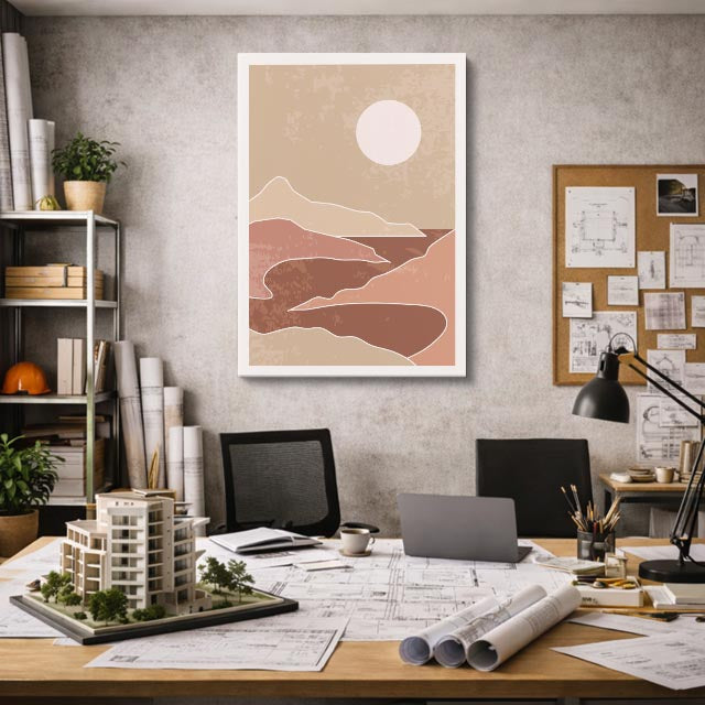 cuadro canvas paisajes digitales montaña café luna grande vertical