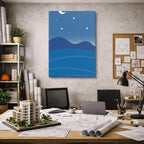 cuadro canvas paisajes digitales montañas azules noche estrellada vertical