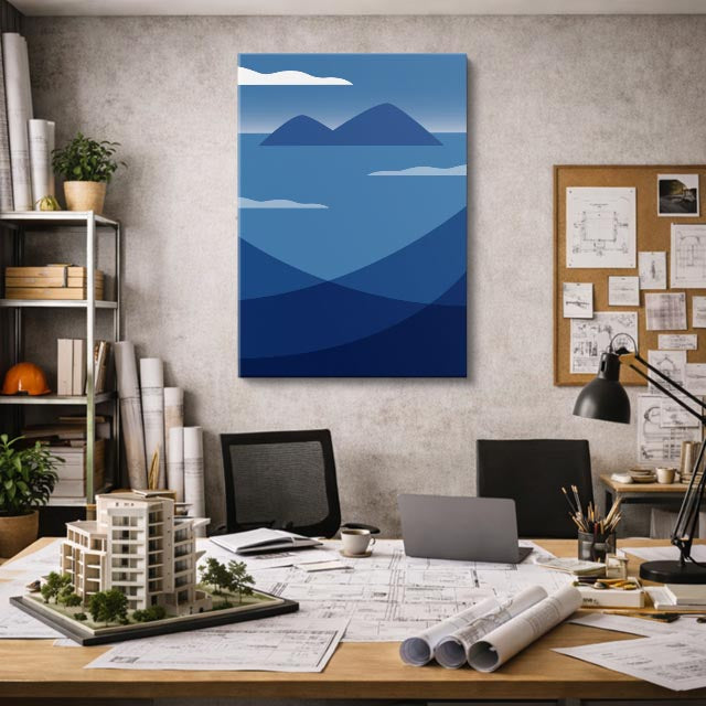 cuadro canvas paisajes digitales lago azul montañas oscuras vertical