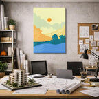 cuadro canvas paisajes digitales lago amarillo bosque sol vertical