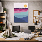 cuadro canvas paisajes digitales montañas moradas rosas capas vertical