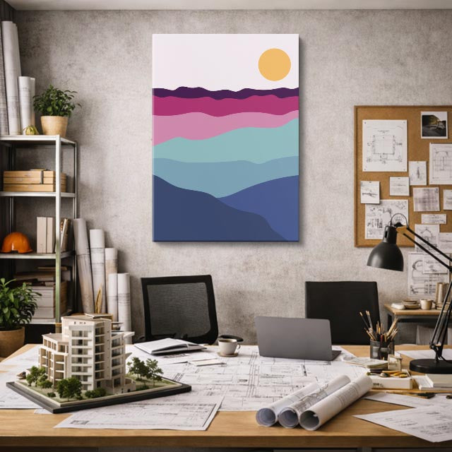 cuadro canvas paisajes digitales montañas moradas rosas capas vertical